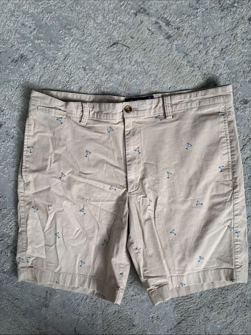Men's Embroidered Martini Print Cotton Shorts - Beige
